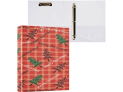 Pasta de 3 Argolas 3,8 Cm com Bolsos Internos, Pacote Meia Unidade para Estudantes, Capa Dura, Árvore Natal 27