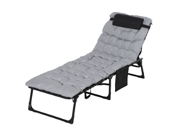 Cadeira de Sol Dobrável com Almofada,apoio de Cabeça e Bolso Lateral 58x189x32,5 cm cinza Claro BTFORUS