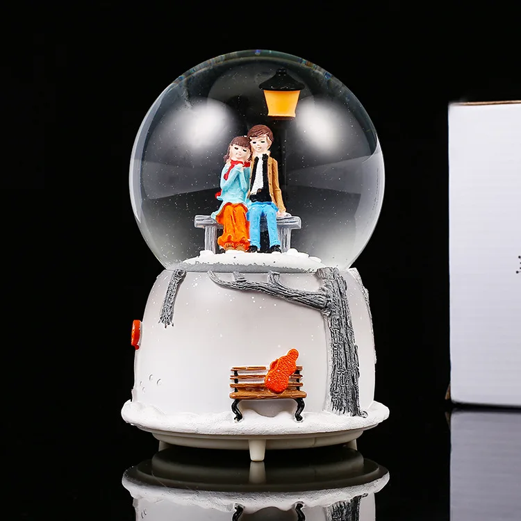 Caixa de Música Romântica Sky City com Led Bola de Neve Automático, um Presente de Aniversário Perfeito para Casais. MDUG (estilo B)