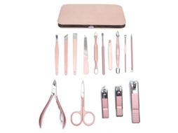 Kit De Manicure 15pcs Aço Inox Cuta Unhas Lixa Ouvido Pinça Cabelo Sobreiro Dourado Rosa