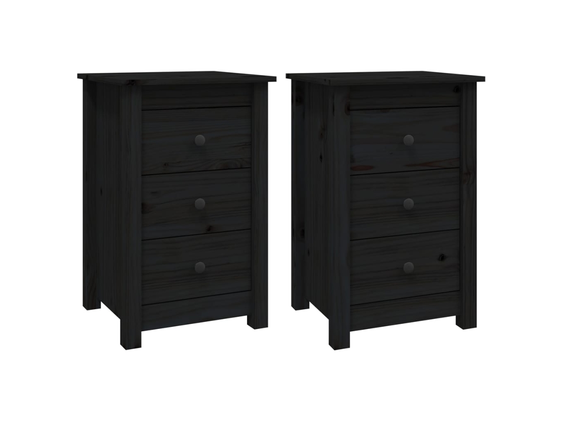 Bedside Cabinet, Bedside Cabinets Vidaxl Preto Madeira De Pinho (n/a)