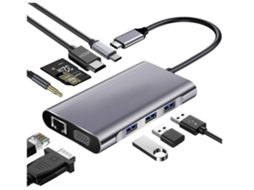Hub Usb C Dual Monitor Usb C Docking Station 10 em 1 com Usb C para Hdmi 4K 1080P Vga Carregador Pd Gigabit Ethernet Cinza