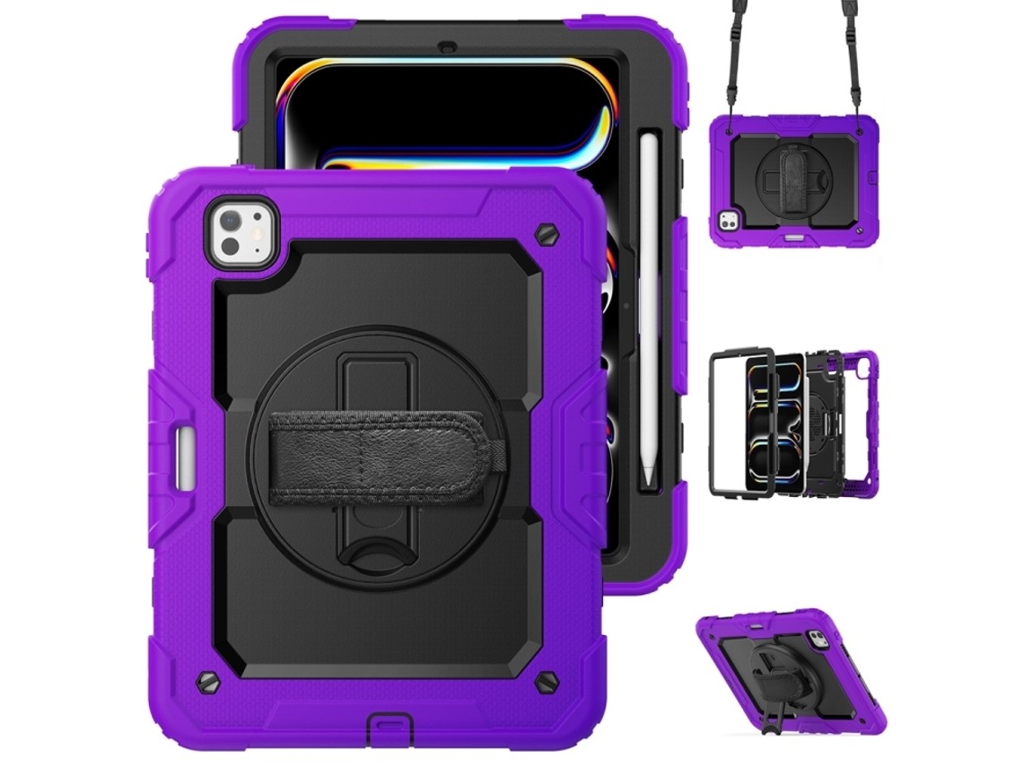 Capa Para Ipad Pro 11 2025/2024 11 Polegadas À Prova De Choque,com Suporte E Alça De Ombroroxa + Preta