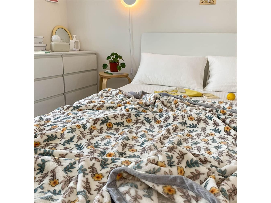 Manta de Lã Grossa Fansu Flanela com Estampa Floral Macia e Quente para Cama Infantil Sofá Quarto Viagem 180x2