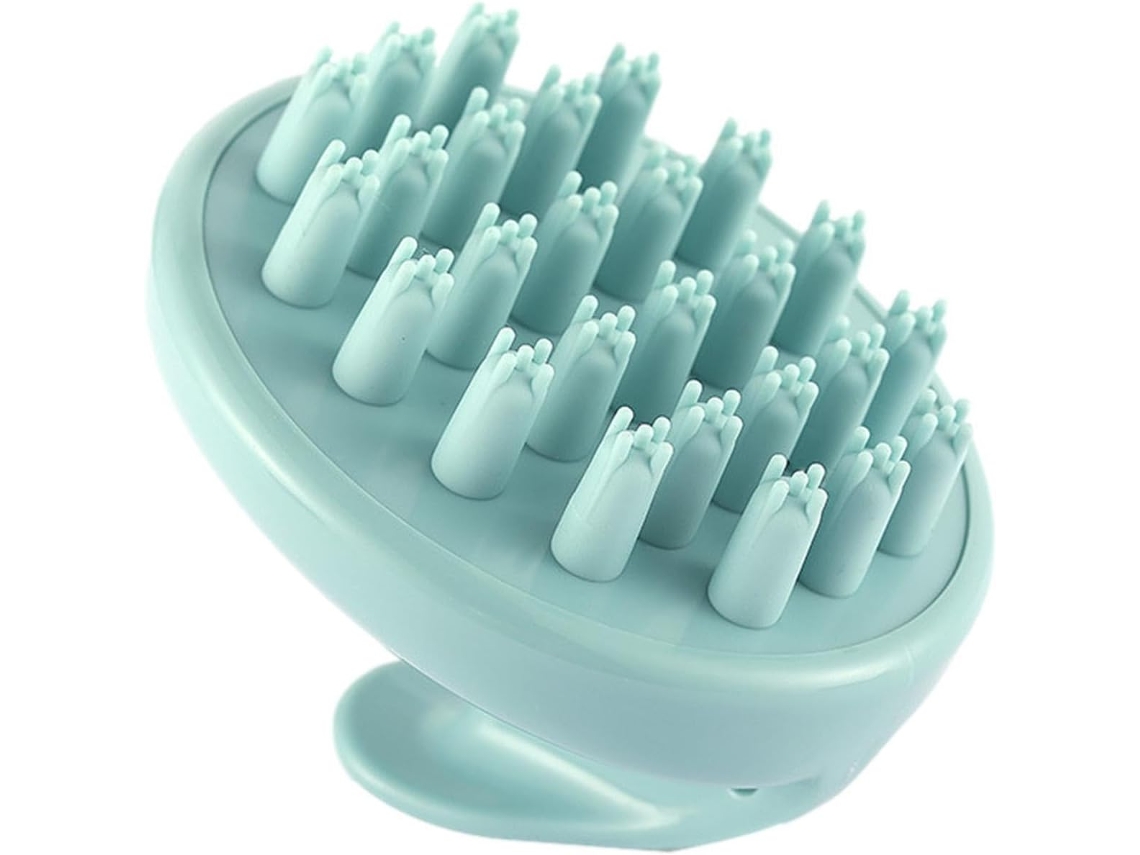 Escova de silicone sólido para massagem capilar, com cerdas flexíveis para limpar o cabelo.