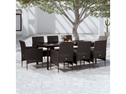 Vidaxl 9 Pcs Conjunto De Jantar Para Jardim Com Almofadões Preto