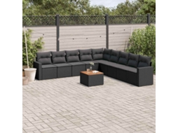 Vidaxl 10 Pcs Conjunto Sofás de Jardim C/ Almofadões Vime Pe Preto