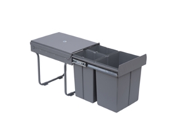Lixeira Deslizante De 40l Com 3 Compartimentos Removíveis Para Reciclagem (2 X 10l E 1 X 20l) - Cinza