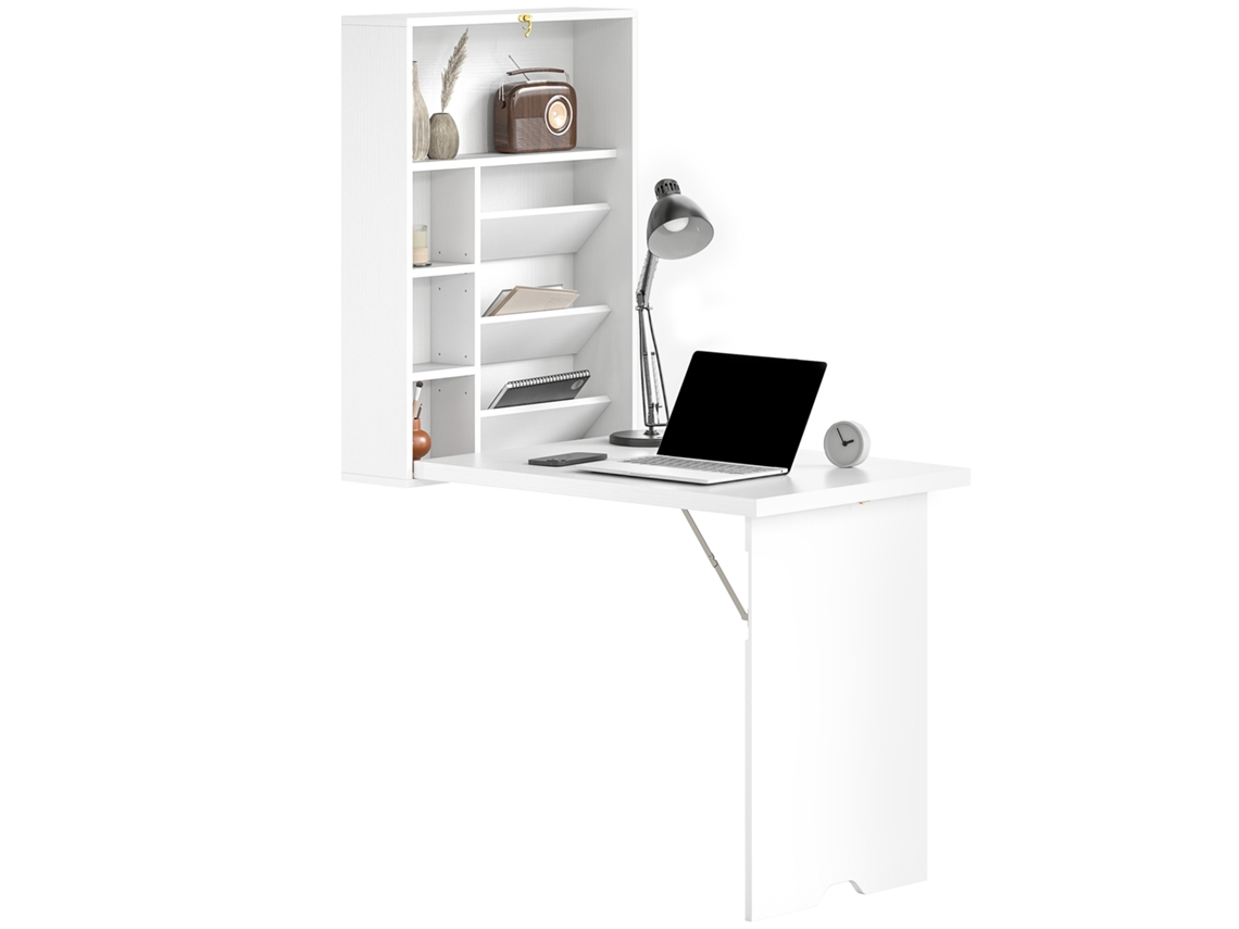 Mesa Dobrável de Parede com Prateleiras para Sala de Estar, Sala de Jantar e Escritório, 93,8 X 60 X 147 Cm, Branca CHEZMOI