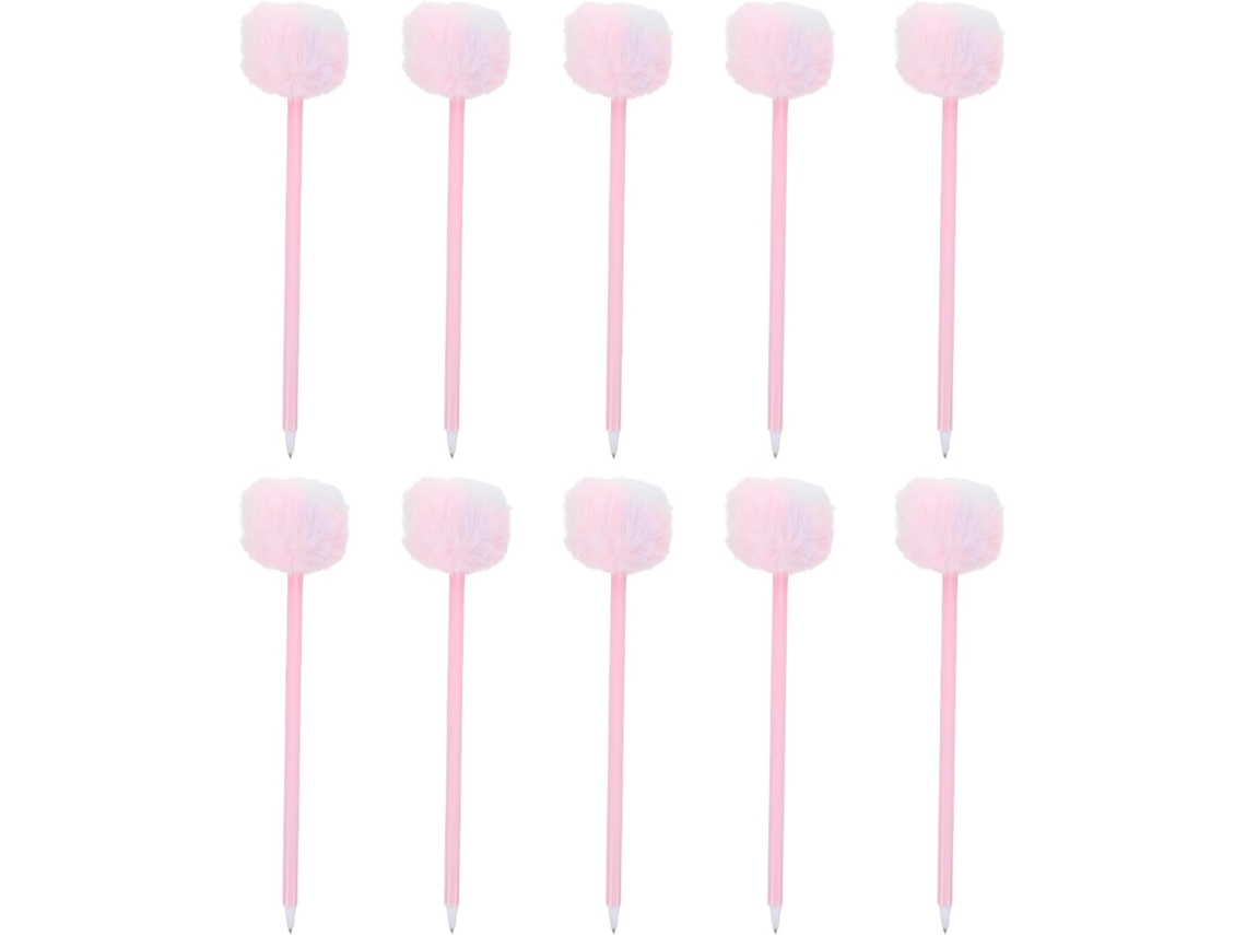 Conjunto De 10 Canetas Esferográficas Com Pompom Fofinho: Em Gel Ponta