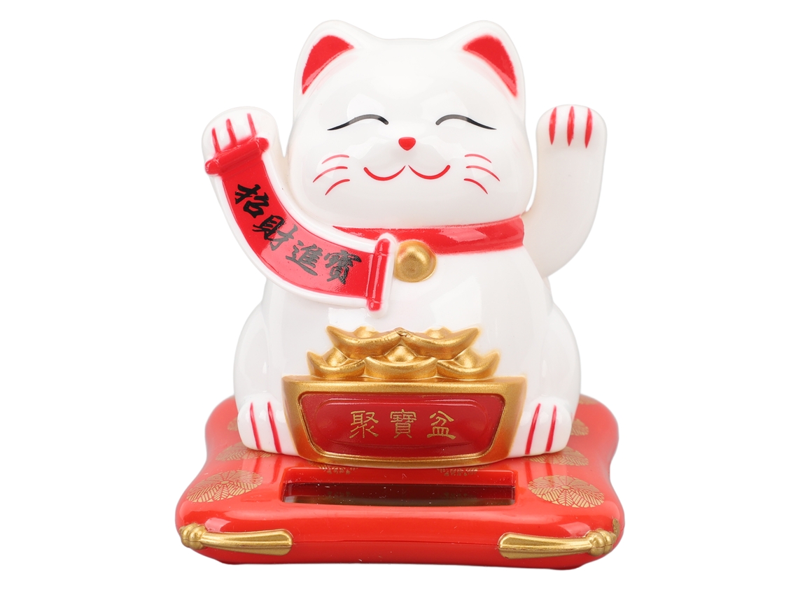 Gato Da Sorte Laxiscreed Com Braço Móvel Solar Branco Para Decoração E Boa Sorte