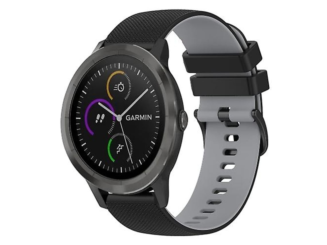 Pulseira Garmin Vivoactive 3 20mm, De Silicone Xadrez Bicolor, Chenille Preto E Cinza, Acabamento Moderno