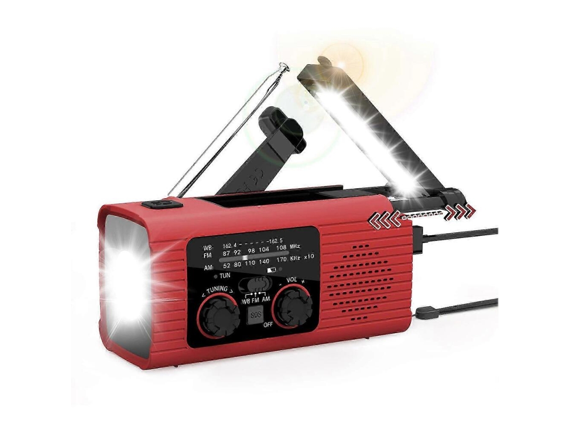 Vermelho Rádio de Emergência Solar 2000mah com Manivela, Meteorológico com Lanterna, Carregador de Celular e Sos AQUAFORGE