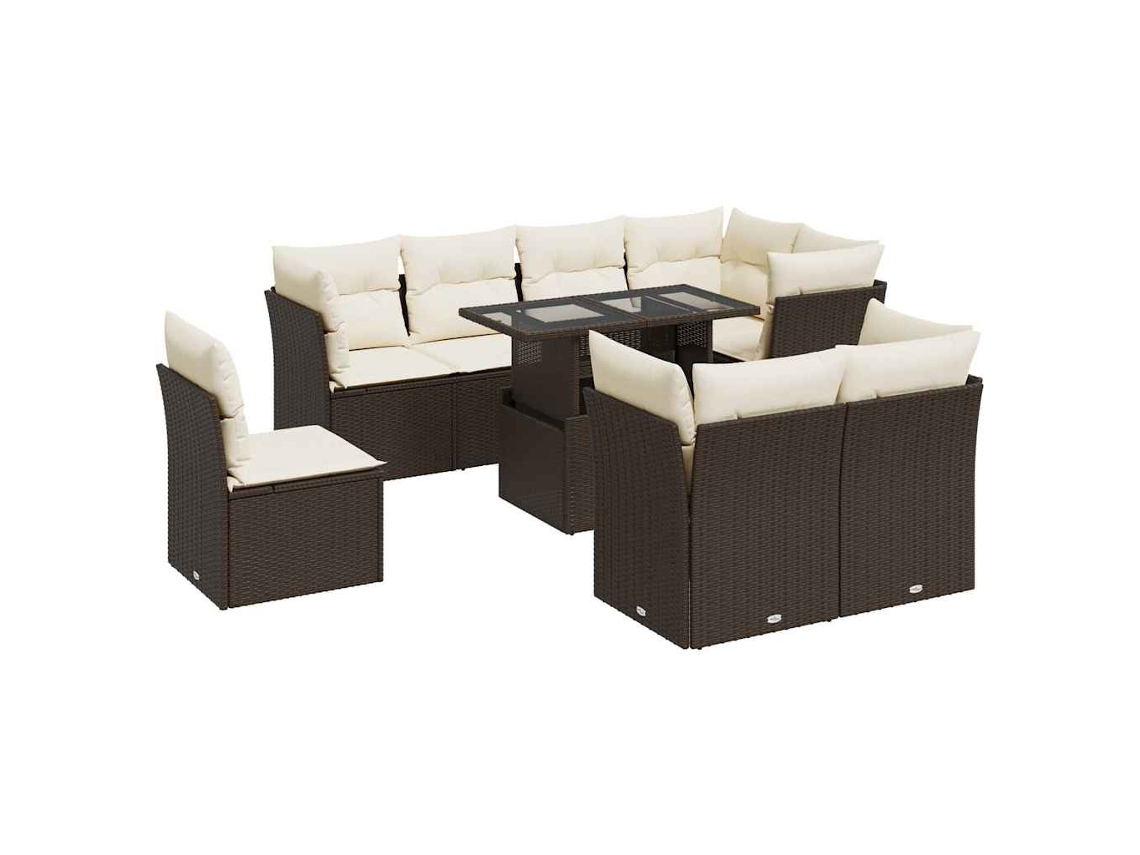 Conjunto de 9 Sofás para Jardim com Almofadões Vime Pe Castanho MAISON EXCLUSIVE