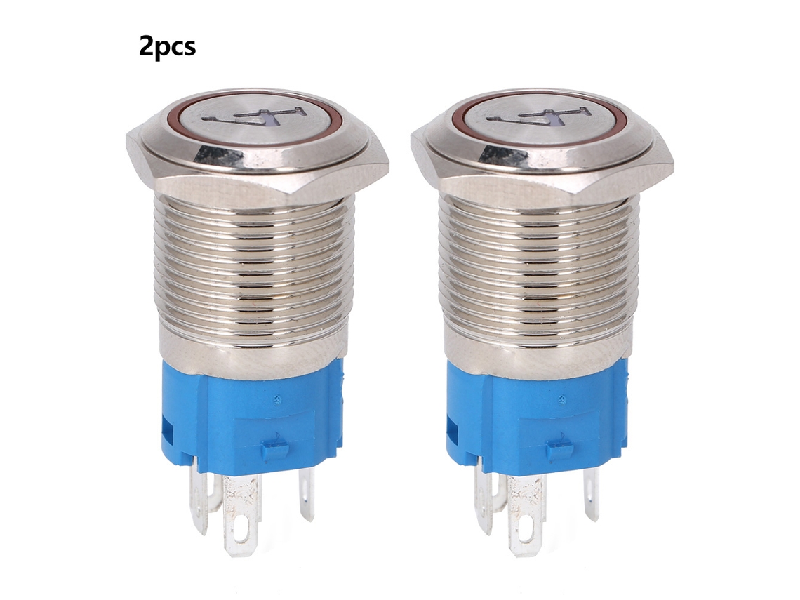 Interruptor De Botão De Pressão De Metal 5 Pinos 16mm Com Luz Auto-resetável 220vac Vermelho 2pcs