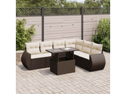 Vidaxl 7 Pcs Conjunto De Sofás Jardim C/ Almofadões Vime Pe Castanho