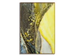 Painel De Vidro Decorativo Com Moldura De Metal Dourado - Pintura Abstrata Moderna 80x120 Cm Para Decoração De Parede - Estilo Glam