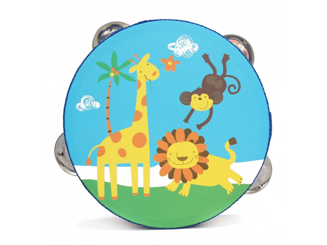 Pandeiro De Mão 6 Polegadas Em Metal Com Sinos Metálicos Padrão Zoológico Elysve