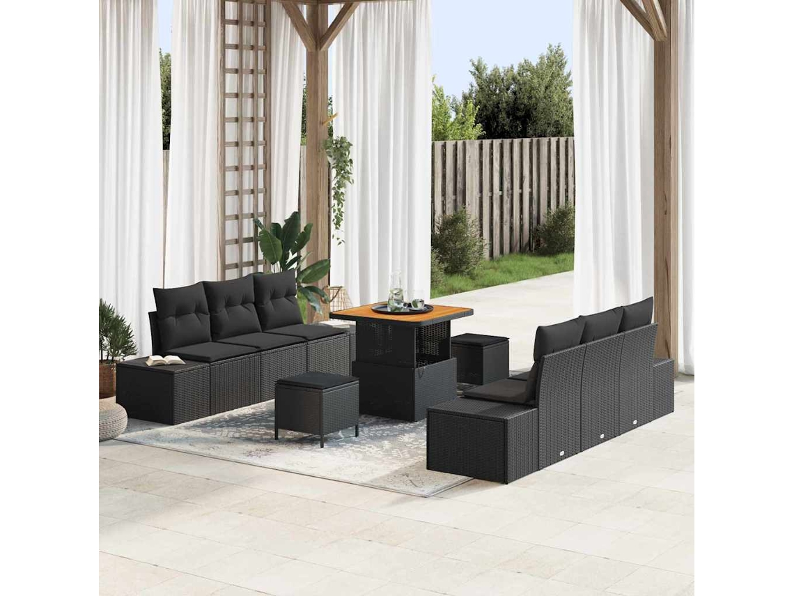 Vidaxl Conjunto De Sofá De Jardim 9 Unid. 8-número De Lugares Preto