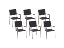Conjunto De 6 Cadeiras De Jardim Beliani Grosseto De Ratan Sintético Preto 55x58x87