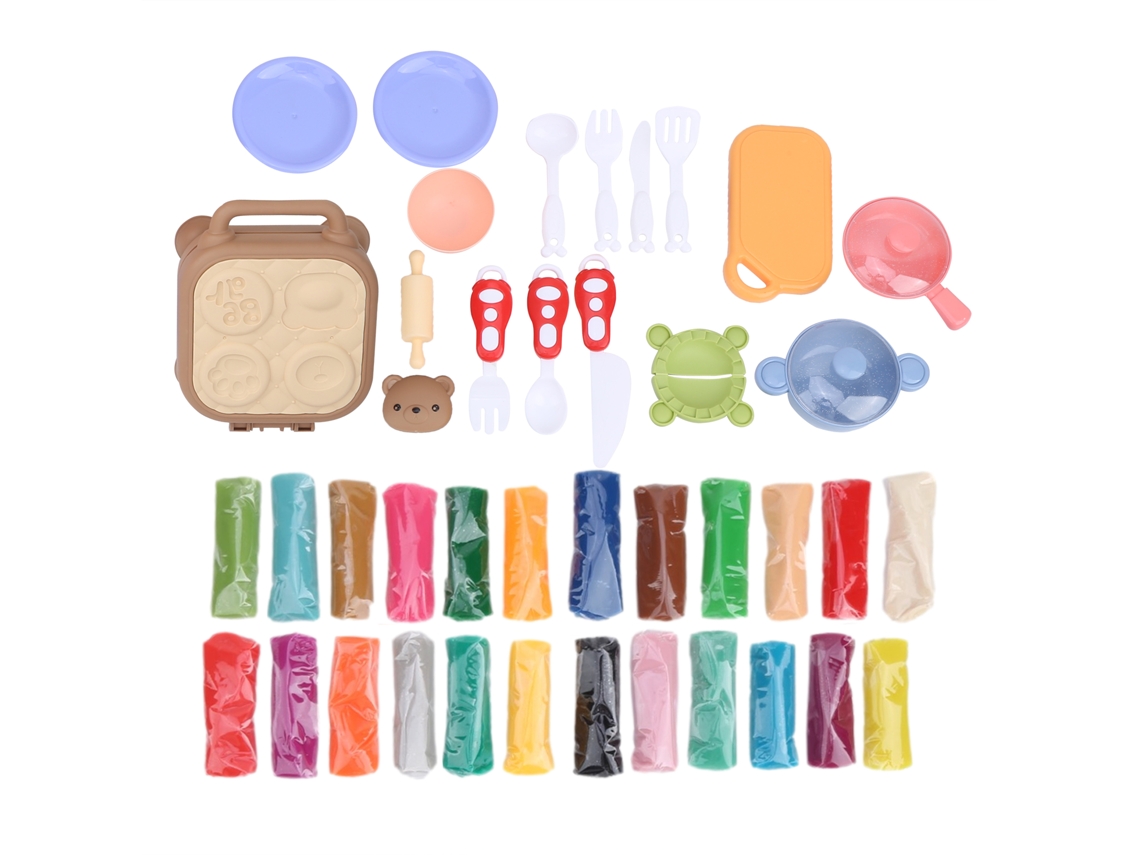 Ats juego de Masa Moldeable Colorida para Niños, Arcilla Tóxica Libre, Juguete de Cocina Diy Oso Y Máquina de Hamburguesas
