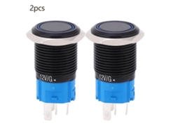 Interruptor De Botão Push 12vdc 16mm 5 Pinos Auto Bloqueio Ip65 Com Luz Azul Aço Inox 2pcs