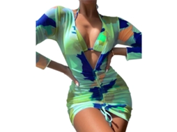 Conjunto Bikini Feminino Praia Elegante Manga Longa Verde S
