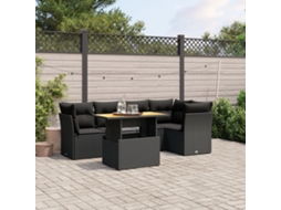 Vidaxl 5 Pcs Conjunto Sofás De Jardim Com Almofadões Vime Pe Preto