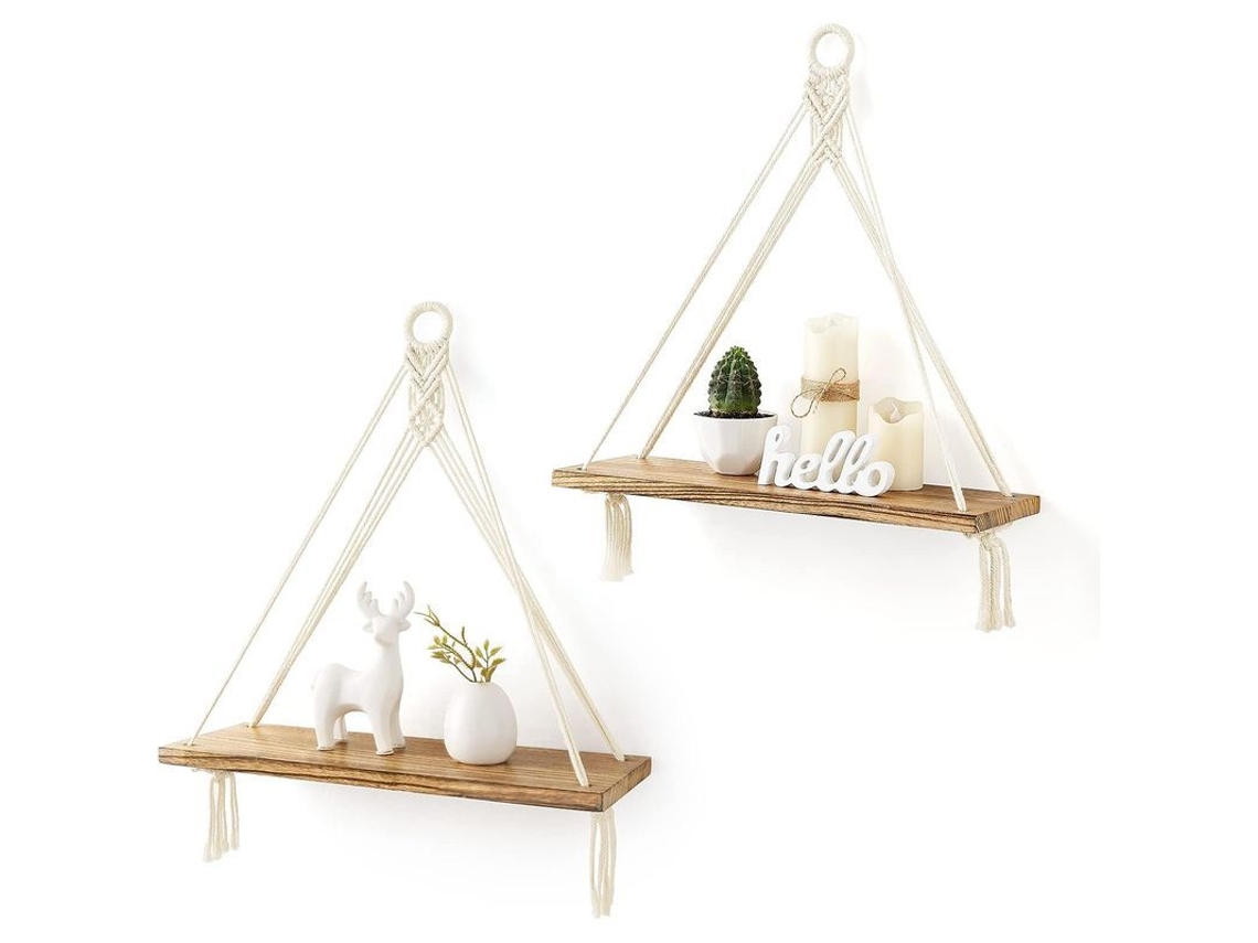 Nova Line prateleiras Suspensas Boho Decorativa de Madeira Rustica 2 Unidades para Quartos Banheiro Sala