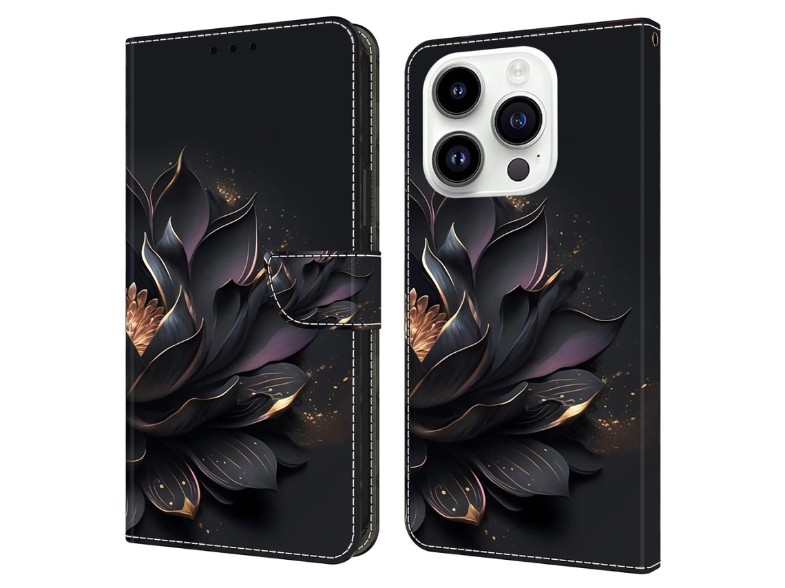 Capa Lótus Roxa Para Iphone 15 Pro Max Pele Sintética Rosa