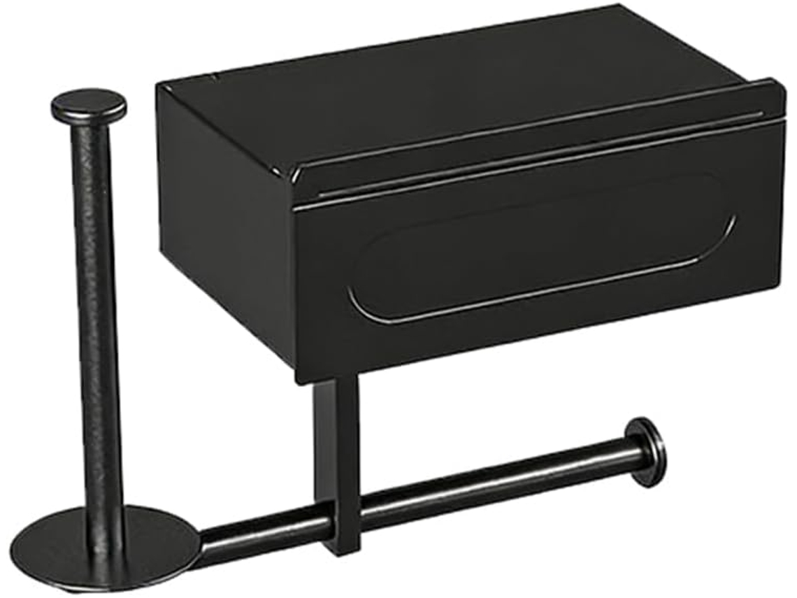 Organizador De Banheiro Com Porta Papel Higiênico Embutido, Elegante Suporte De Parede Preto, Design De Peça Única