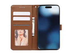 Capa Em Couro Pu Para Iphone 16 Pro Max - Castanho