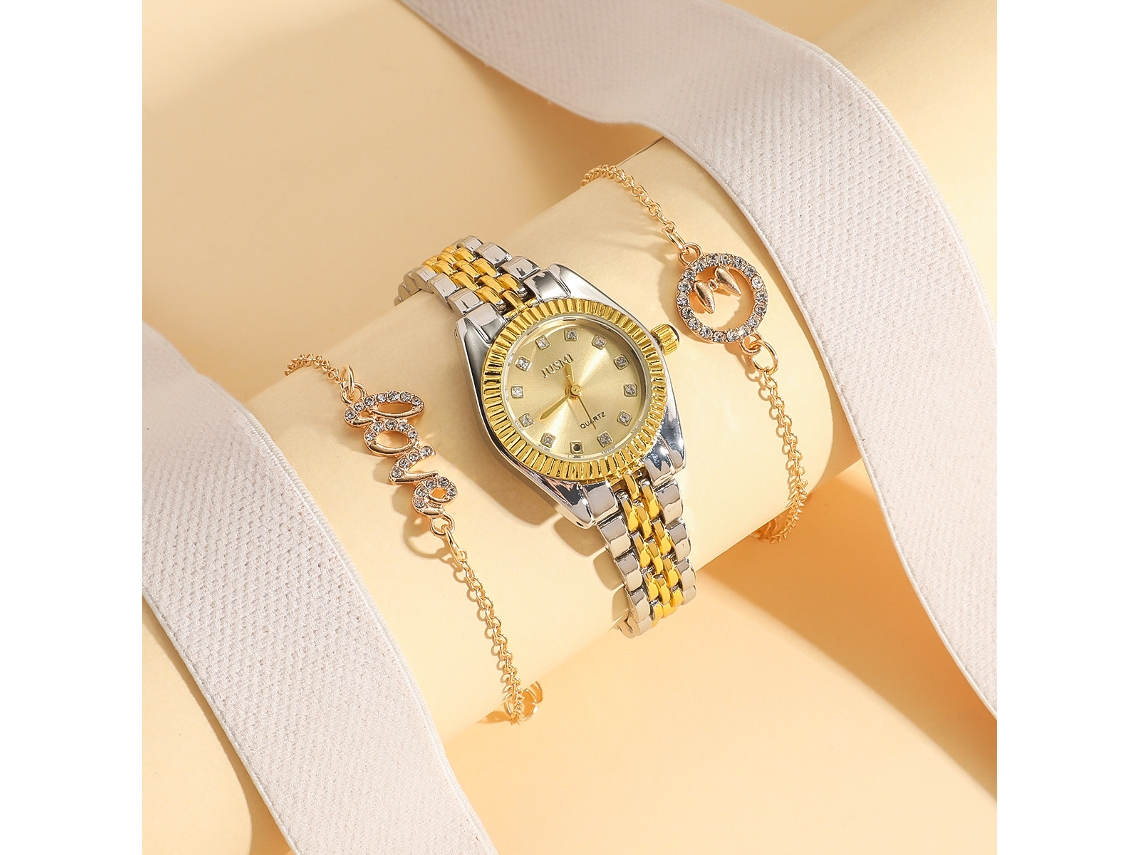 Conjunto de Presente Feminino com Relógio de Pulseira de Malha e Caixa Laranja SPQMENT
