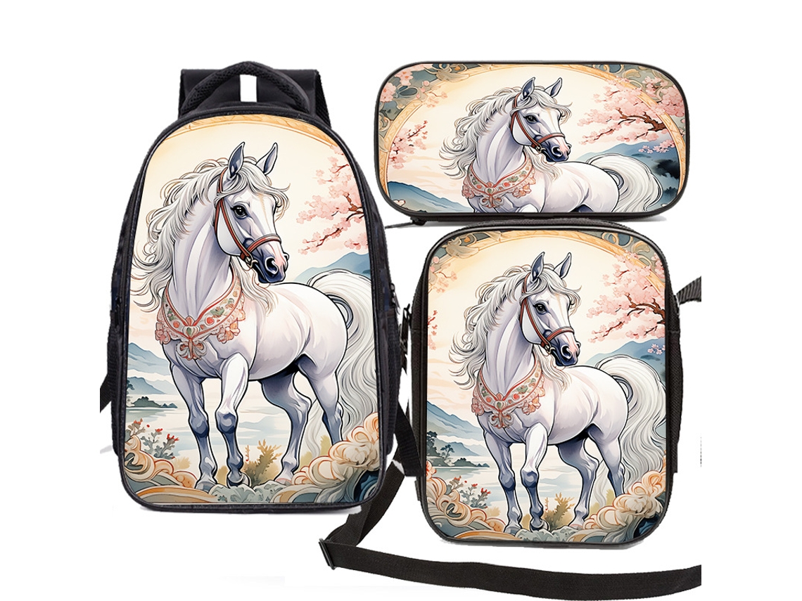 Mochila Escolar Infantil 3d, Conjunto Com 3 Peças Aquaforge (cavalo B)