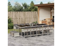 Vidaxl 15 Pcs Conj. Jantar Jardim C/ Almofadões Vime Pe Cinzento-claro
