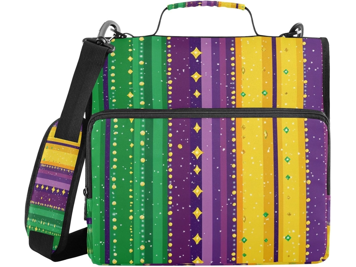 Massa de Carnaval 3 Anéis 1, 5 Polegadas com Alça, Organizador de Material Escolar com Diversas Bolsas de Mesa e