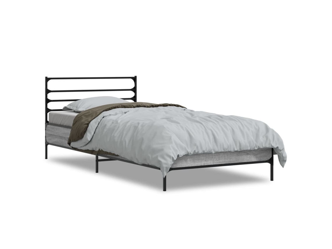 Bed Frame, Bed Frames Vidaxl Cinzeto Madeira Processada (90 X 200 Cm)