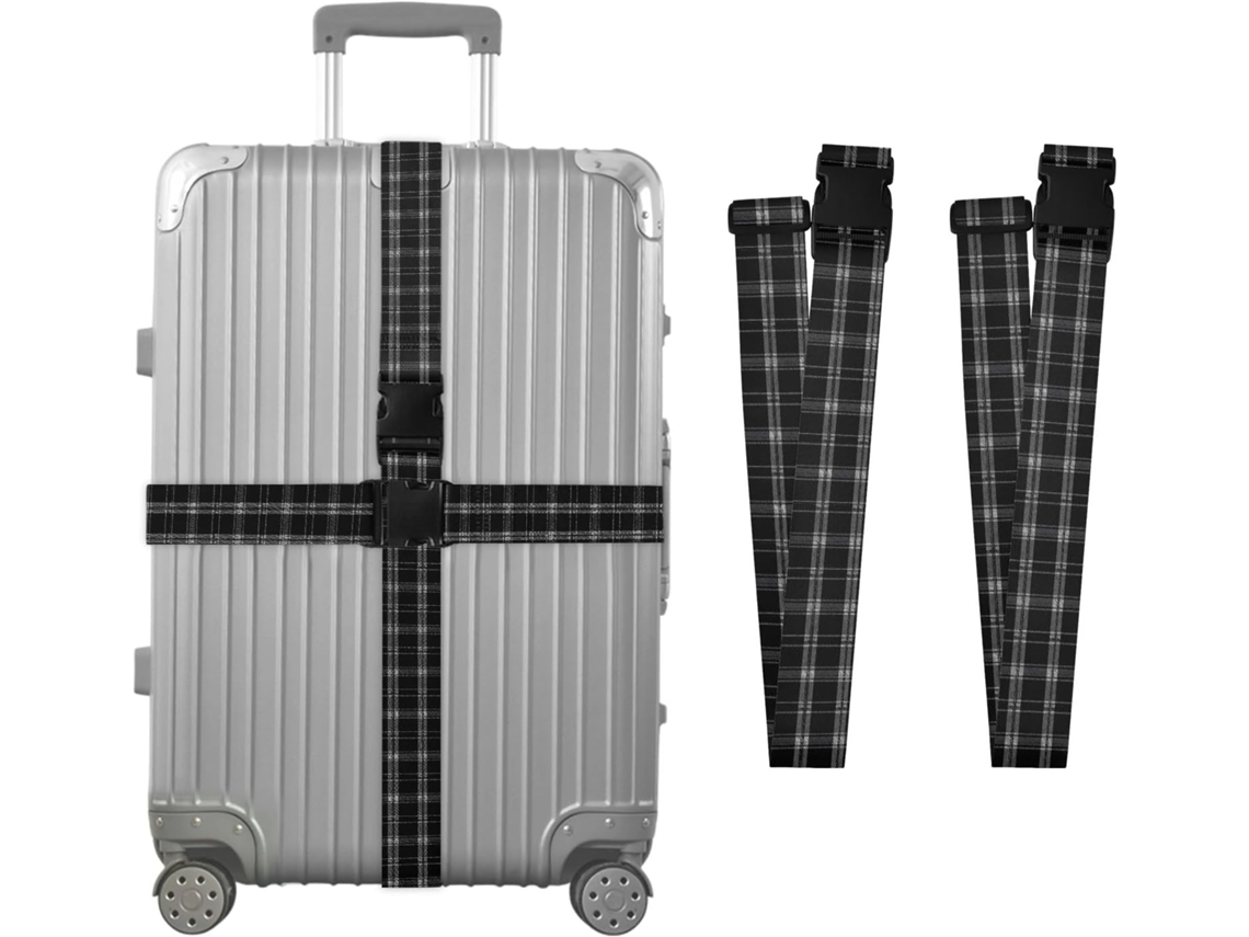 Conjunto De 2 Cintas Bagagem Xadrez Pretas E Cinzas Para Malas, Cintas De Viagem, Acessórios Para Cintos, Conector De