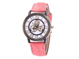 Relógio de pulso casual unissex Zhoulianfa com pulseira de jeans rosa.
