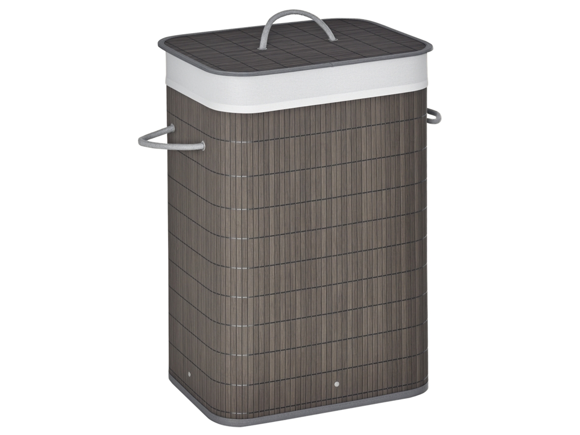 Cesto De Roupa Suja Com Alças E Saco Lavável, Vim, Poliéster, Algodão, Metal, 43l X 32l X 61h Cm, Cinza