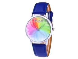 Relógio feminino de couro com mostrador redondo elegante e pulseira de quartzo com cristal de safira.
