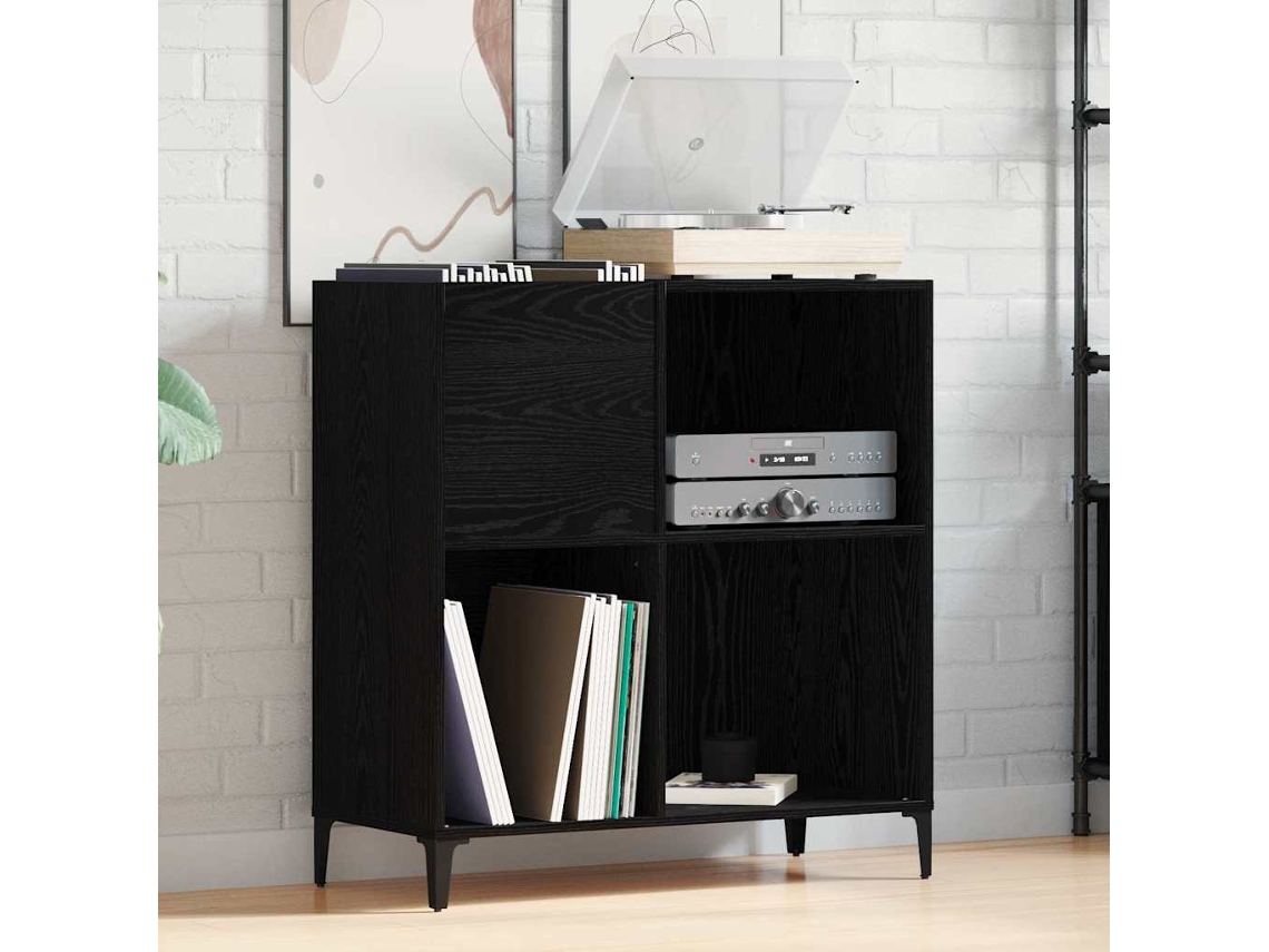 Vidaxl Armário Para Discos De Vinil Carvalho Preto 84,5 X 38 X 89 Cm