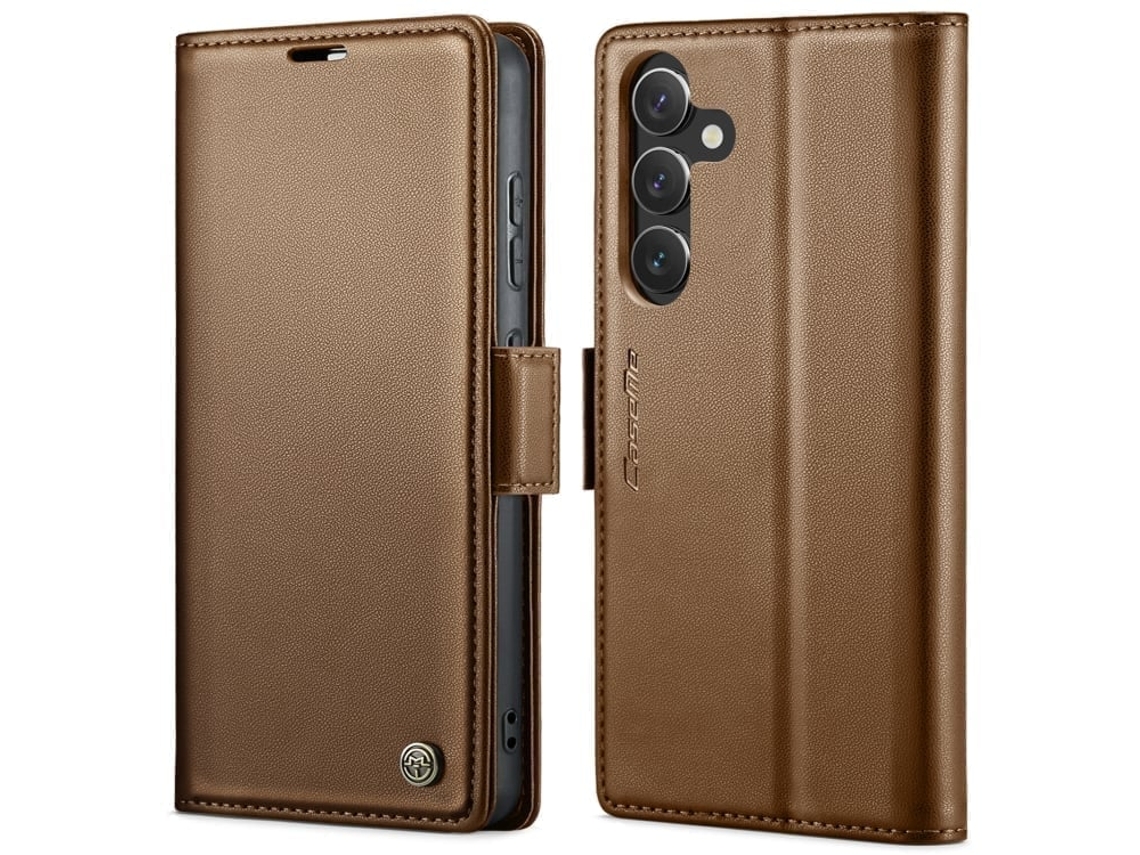 Capa Para Samsung Galaxy S24 Borboleta Fivela Litchi Textura De Telefone De Couro Rfid Antirroubo Marrom