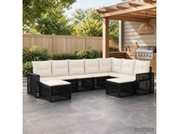Vidaxl Conjunto De Sofá De Jardim 9 Pcs Preto E Branco Creme Vime Pe