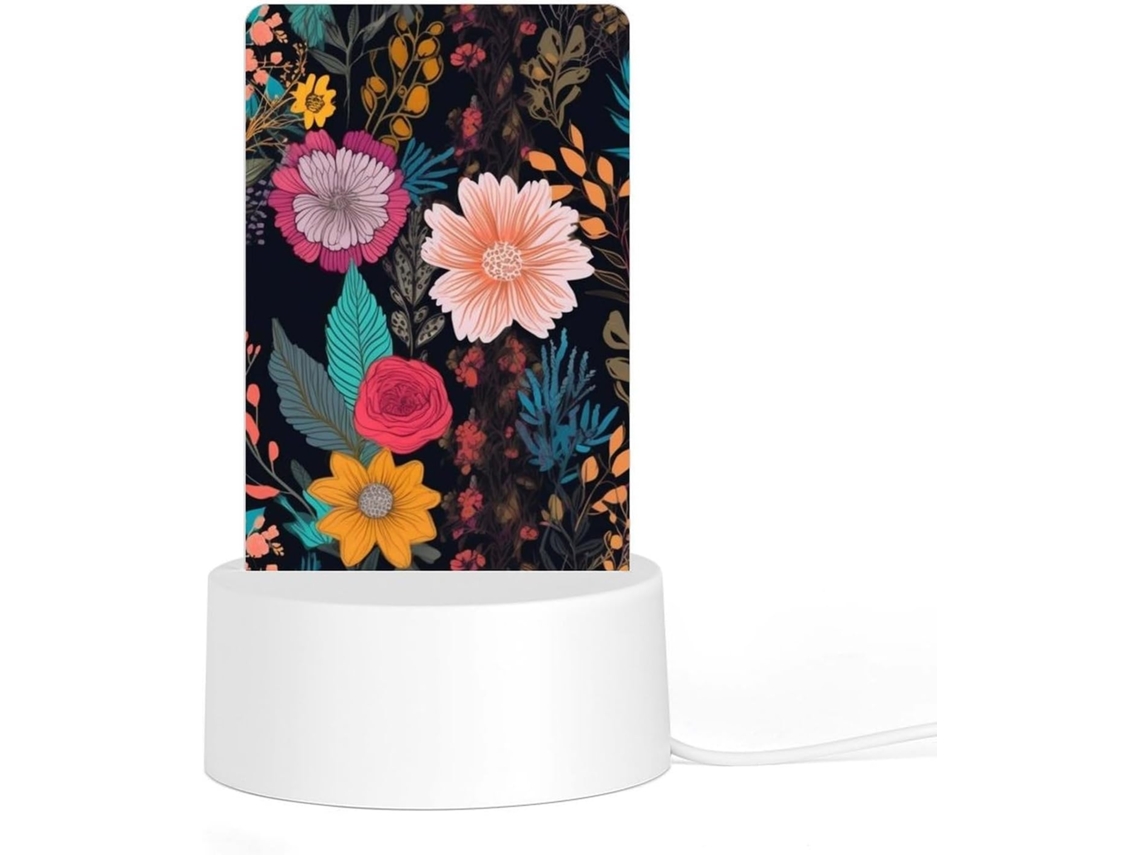 Luminária Noturna De Acrílico Com Base, Estampa Floral Boêmia Colorida, Luz Noturna De Led Quarto, Banheiro