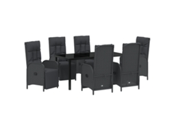 Conjunto 7 De Jantar De Jardim Com Vidaxl E Almofadas Em Poli Rattan Preto