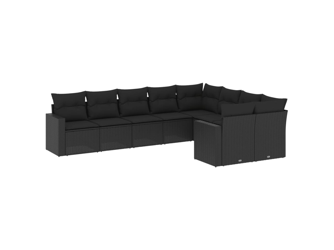 Maison Exclusive - 9 Pcs Conjunto De Sofás P/ Jardim C/ Almofadões Vime Pe Preto