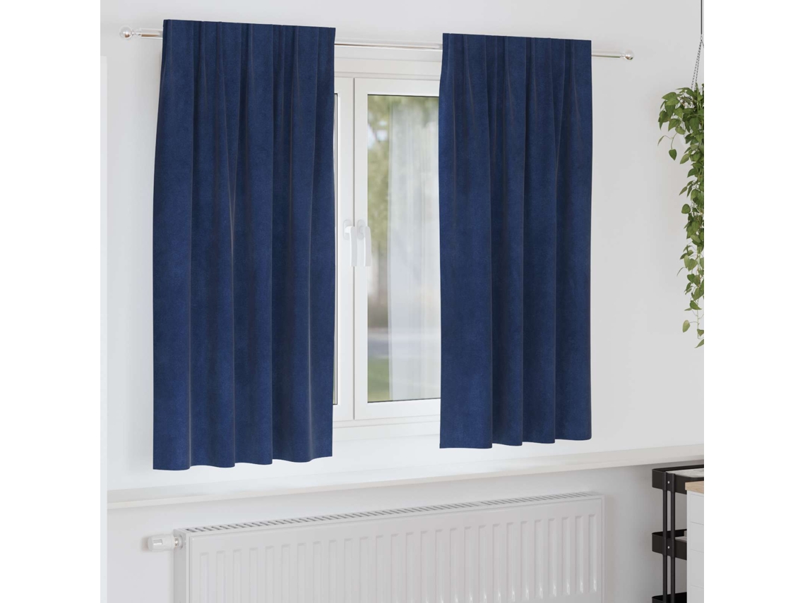 Vidaxl Cortinas Opacas 2 Unid. Azul Escuro 140 X 175 Cm Veludo