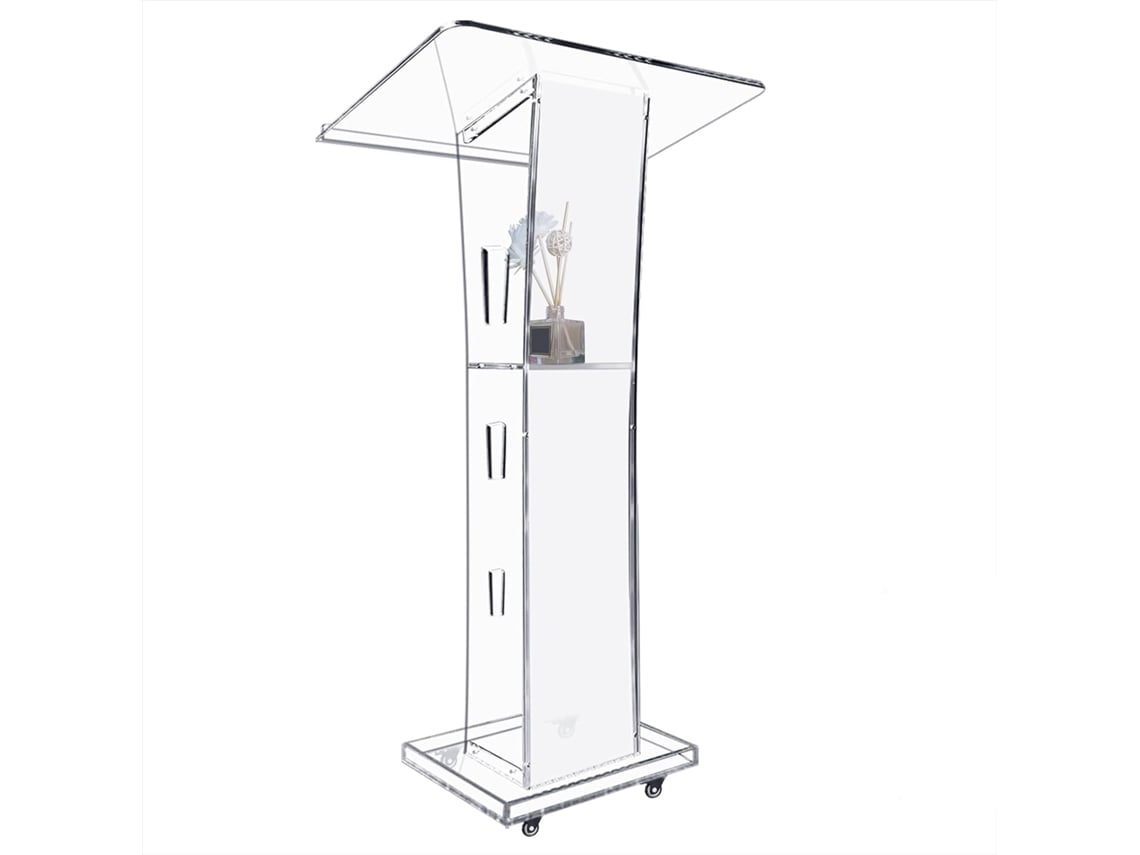 Afitdon Púlpito De Acrílico Transparente Com Rodas E Prateleira Com Luz Led De 15 Cores 23,6 X 16,1 X 45,2 Polegadas