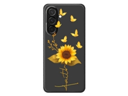 Capa Traseira De Tpu Com Borda Reta E Estampa De Girassol Com Borboleta Dourada Para Samsung Galaxy A36 5g, Preta